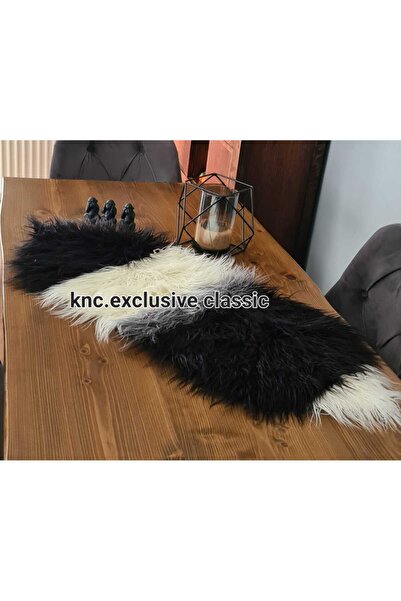 KNC EXCLUSİVE CLASSİC Siyah Tibet  Peluş Masa Örtüsü Şık Dekoratif Lüks Elega...