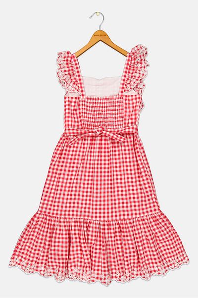Nicole Miller Kids Girl Gingham Pattern Dress, Red