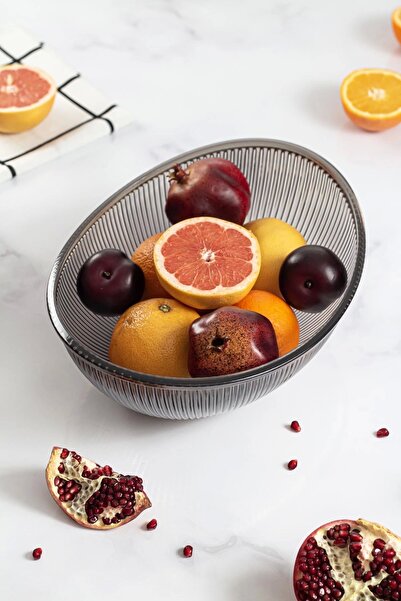 Depa 3.3 Lt Smoked Acrylic Baroque Large Oval Fruit and Salad Bowl - Mixing Bowl (NOT GLASS)