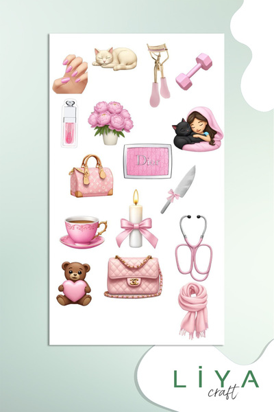 LiyaCraft مجموعة ملصقات للفتيات مجموعة ملصقات ذات طابع وردي لطيف