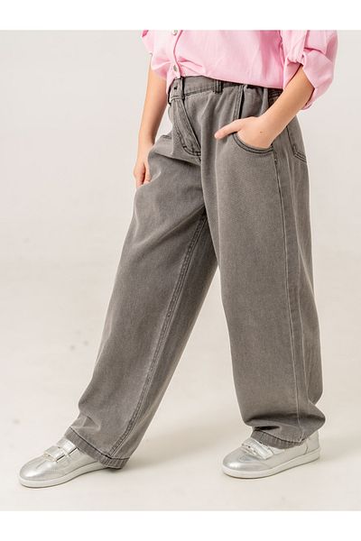 GİYİCEM TEKSTİL Girl's Belt Pleated Jeans Trousers 2180