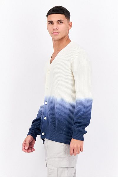 Perry Ellis Men V-neck Two-tone Cardigan, Off White
