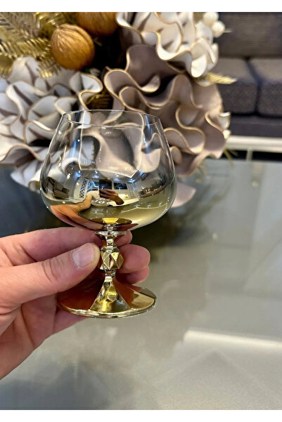 Vakıf home Bohemia Kristal Titanyum Gold 6 Lı Ayaklı Kahve Yanı Su Bardağı