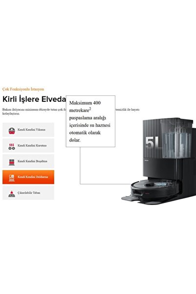 Roborock Mop Yıkama-Kurutma Gelişmiş Uygulama ve Ses Kontrolü Q Revo Çöp İstasyonlu Akıllı Robot Süpürge