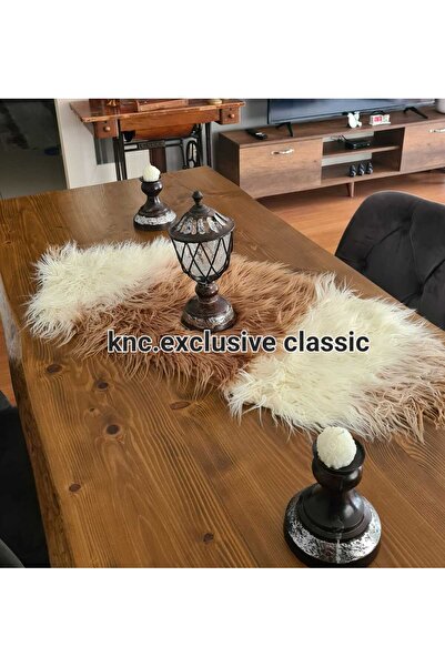 KNC EXCLUSİVE CLASSİC Camel -Cream Tibetan Plush Tablecloth Stylish Decorative Luxury Elegant Modern Decorative Runner.