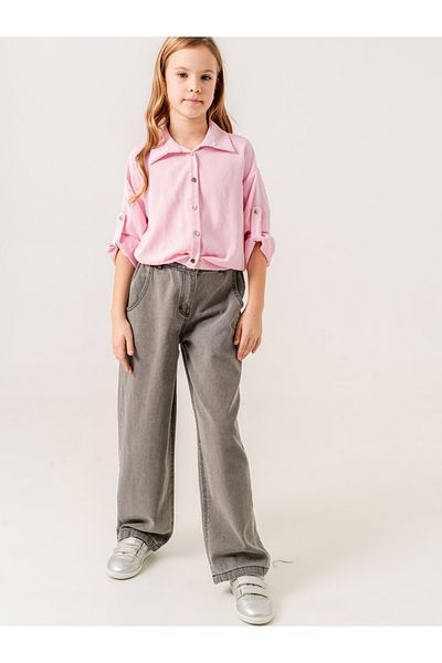 GİYİCEM TEKSTİL Girl's Belt Pleated Jeans Trousers 2180