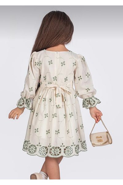 Tivido Long Sleeve Flower Patterned Sleeves Style Bag Girl's Dress