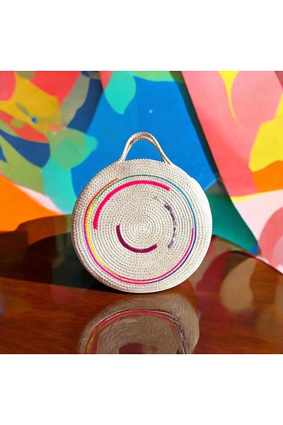 AYŞE SERHOŞOĞLU HOME DESİGN Straw Bag, Cylinder Bag, Designer Bag, Ecru Pink Handbag