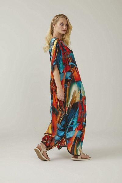 Deriderim Watercolor Paintings Patterned Unlined Summer Satin Women's Silk Dress