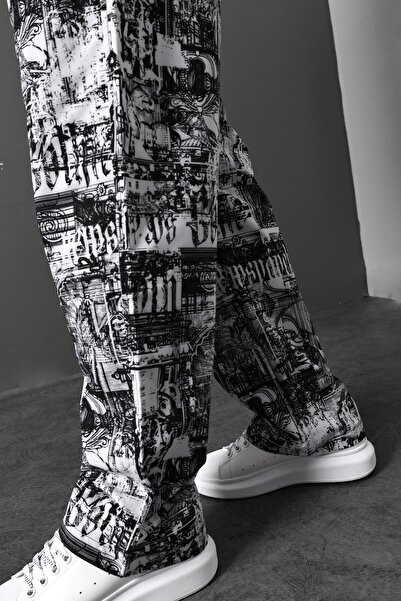 Slatra Чоловічі білі штани-баггі з парашутного полотна з цифровим принтом