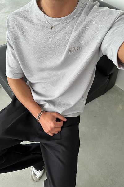 HAFKAGİYİM Γκρι υφή Me Embroidery Relaxed T-Shirt