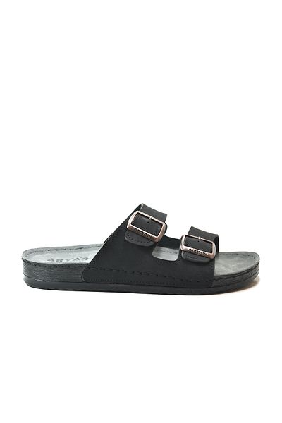 Onlo Ayakkabı Onlo Shoes Aryn.553 Black & Mink Anatomical Double Buckle Casual Men's Slippers