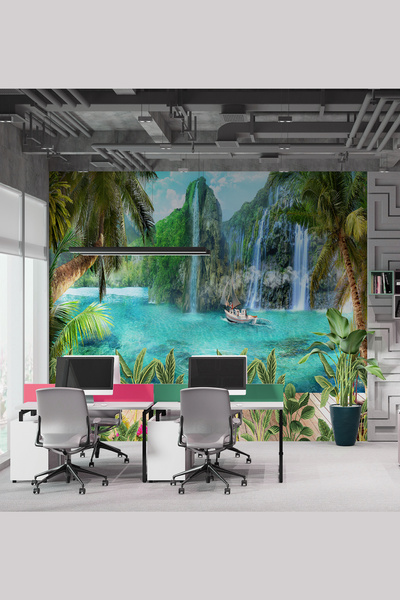 dreamwall Şelale Ve Orman Desenli Isı Ve Ses Yalıtımlı Sağlıklı Tekstil Duvar Kağıdı