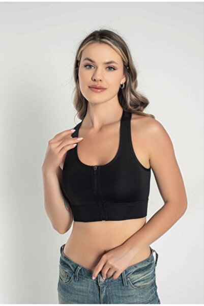 MİSS MELLY Kadın Pedli Destekleyici Toparlayıcı Fermuarlı Crop Sporcu Atleti