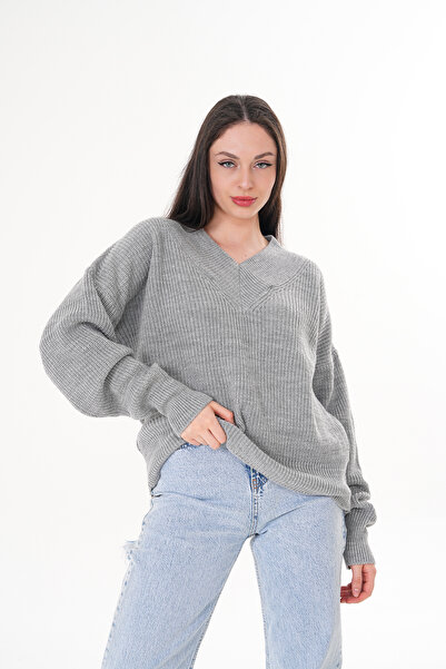 GND سترة تريكو نسائية كبيرة الحجم برقبة على شكل حرف V