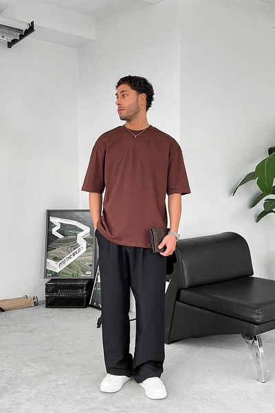 HAFKAGİYİM Καφέ Cozy Basic Soft Oversize T-Shirt