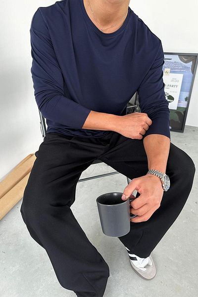 HAFKAGİYİM Μακρυμάνικο μπλουζάκι Navy Blue Basic Soft Lycra Relax Fit