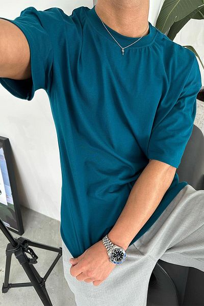 HAFKAGİYİM Μπλουζάκι Petrol Cozy Basic Soft Oversize