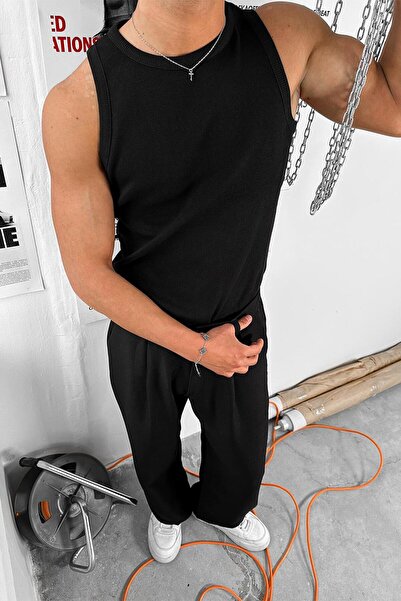 HAFKAGİYİM Μαύρο Cozy Basic Tank Top Lycra Premium ραβδωτό εσώρουχο