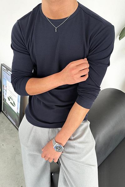 HAFKAGİYİM Tricou cu mânecă lungă, albastru bleumarin, cu nervuri de bază