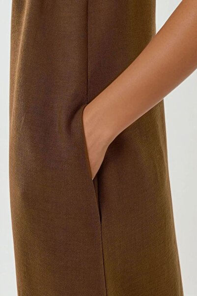 Hiccup Миди рокля без ръкави с кръгло деколте и ленена визия