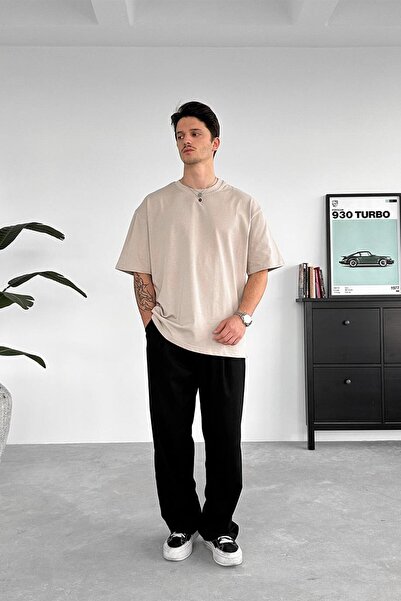 HAFKA Tricou basic premium bej cu guler rotund