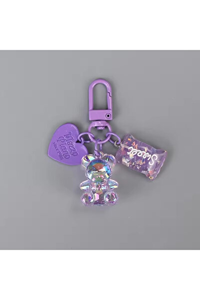 Fivy Breloc cu ursuleț cu detaliu de bomboane și inimă de culoare violet, breloc