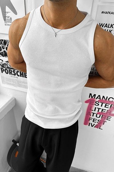 HAFKAGİYİM White Cozy Basic Tank Top Lycra Premium Thin Ribbed Undershirt