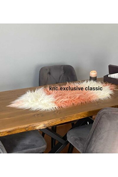 KNC EXCLUSİVE CLASSİC Salmon -Cream Tibetan Plush Tablecloth Stylish Decorative Luxury Elegant Modern Decorative Runner.