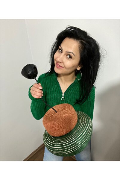 AYŞE SERHOŞOĞLU HOME DESİGN Dekoratif Hasır Avize, Modern Avize, Tasarım Avize, Rustik Avize, Yeşil Kiremit Gri Sarkıt Avize