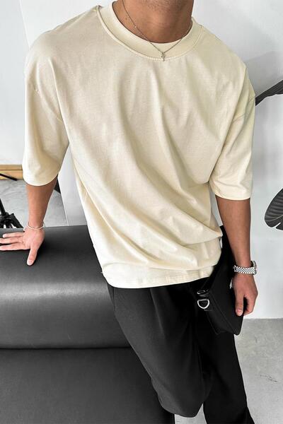 HAFKAGİYİM Κρεμ Cozy Basic Soft Oversize T-Shirt