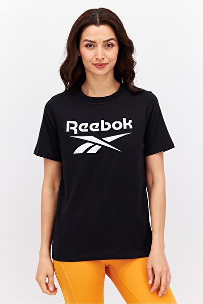 Reebok تيشيرتات رياضية نسائية بأكمام قصيرة للتدريب، لون أسود