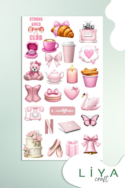 LiyaCraft Pempe Temalı Sticker Sevimli Stong Girl Set Ajanda Bullet Journal I...