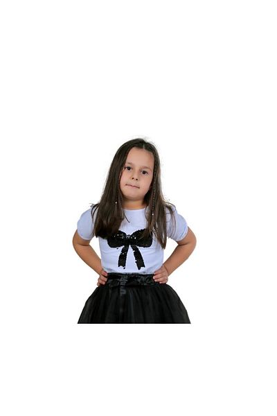 Dıgıl Kids Tricou pentru copii cu model cu fundă cu paiete negre Îmbrăcăminte pentru certificatul de zi pentru persoane suplimentare