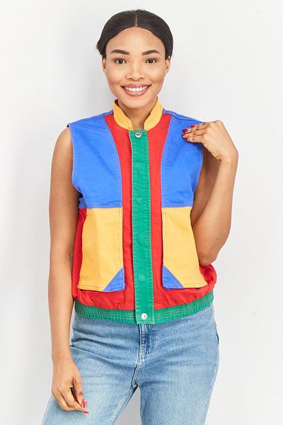 Guess Women Colorblocked Jacket Vest, Blue Combo