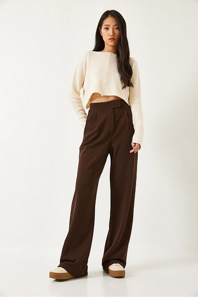 LOS FECHKA Bitter Brown Lycra Velcro Closure Women's Palazzo Pants - Line