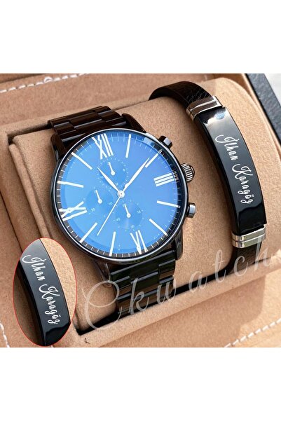 Bika Time Erkek Kol Saati + Kişiye Özel Bileklik - Siyah Renk - Erkek Arkadaş...