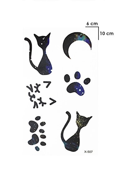 BiWini Kedi Pati Ve Ay Geçici Dövme Tattoo Bilek Kol Bacak Ve Göğüs Arası Erkek Kadın