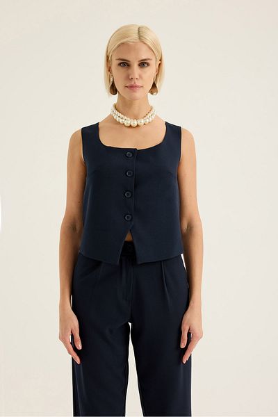 SEVİLEN Square Collar Buttoned Vest