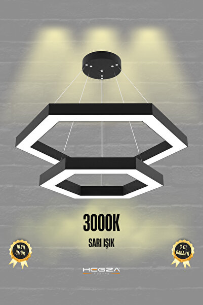 Hegza Lighting Hexagon Piramit ( Siyah Kasa, Sarı Işık ) Ledli Modern Led Avi...