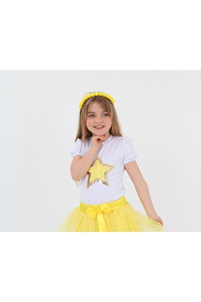 Dıgıl Kids Sarı Pullu Yıldız Desenli Kız Çocuk T-shirt 23 Nisan 29 Ekim 10 Ka...