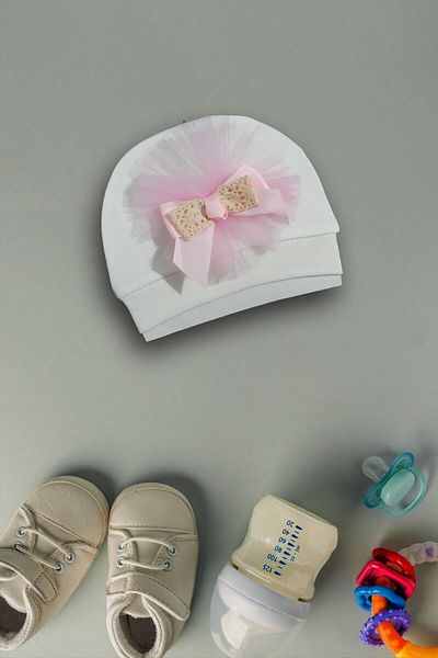 yudemia 100% Organic Cotton Stylish and Comfortable Bow Tie Embroidered Design Baby Beanie