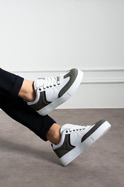 L.A Polo Suede Detailed Thick Sole White Smoked Men's Sneakers