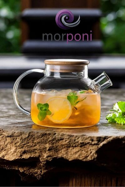 morponi 1000 ml Heat Resistant Glass Herbal Tea Infuser Glass Jug with Bamboo Lid