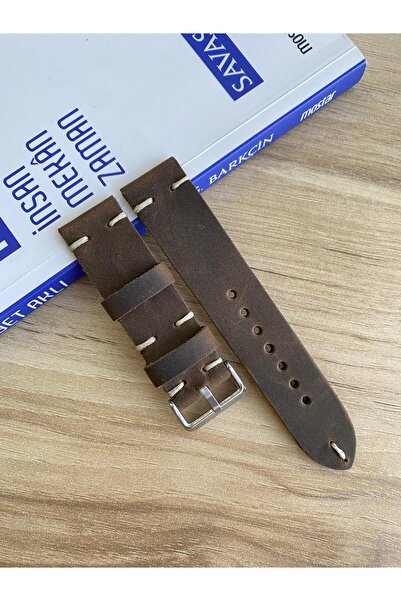 Prizma El Dikişi Kahverengi Crayz Gerçek Deri Saat Kordonu. Hakiki Deri. 20,2...