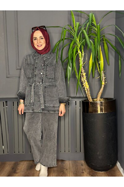 Marka 5362 KEMERLİ KOT CEKET FÜME