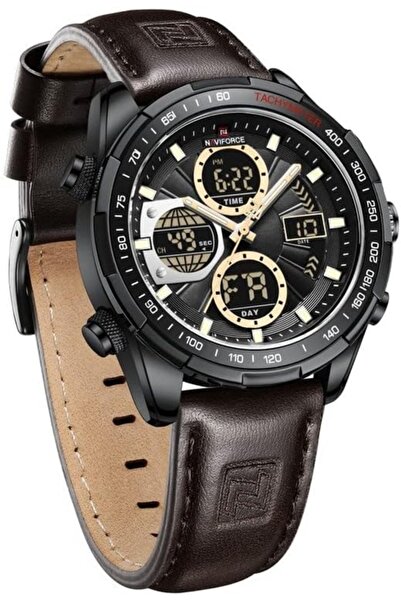 Naviforce Analog Men's Leather Watch (Black Dial Brown Colored Strap)