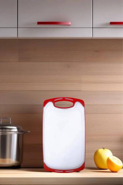 MEDUSHOP 1 قطعة بلاستيك، مضاد للانزلاق، لوح تقطيع/ لوح تقطيع أحمر وأبيض 31x20