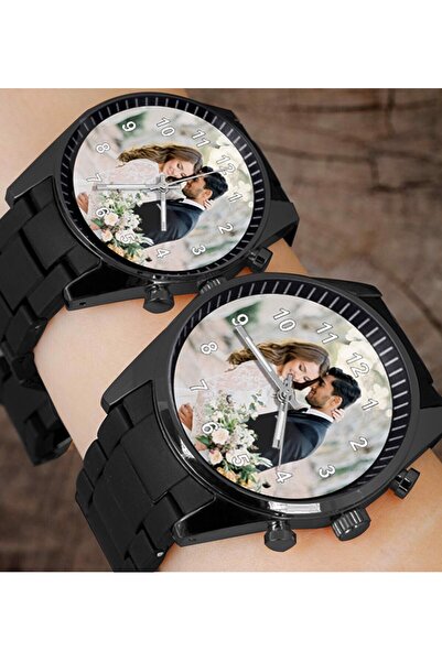 Bika Time Siyah Renk  Resimli Sevgiliye Hediye Kişiye Özel İsimli Kol Saati S...