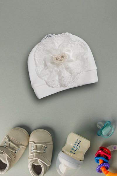 yudemia 100% Organic Cotton Stylish and Comfortable Beaded Heart Embroidered Design Baby Beanie